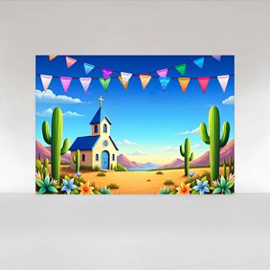 Painel de Festa em Tecido Sublimado Festa Junina Igreja