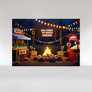 Painel de Festa em Tecido Sublimado Festa Junina Bem Vindo ao Nosso Arraia