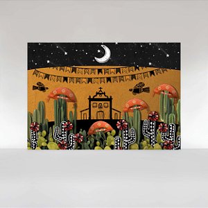 Painel de Festa em Tecido Sublimado Festa Junina Cordel  com Igrejinha