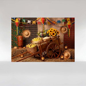 Painel de Festa em Tecido Sublimado Festa Junina Carroça Rústica