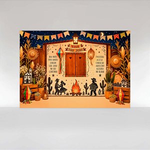 Painel de Festa em Tecido Sublimado Festa Junina  Noite de São João Ilustrado