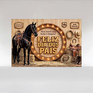 Painel de Festa em Tecido Sublimado Dia dos Pais Meu Heroi Usa Bota e Chapéu