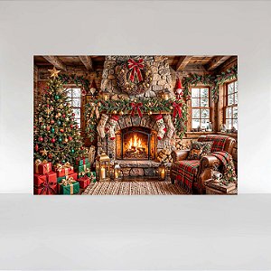 Painel de Festa em Tecido Sublimado Cenário de Natal Rústico
