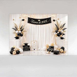Painel de Festa em Tecido Sublimado Formatura com Cortinas e Brilho