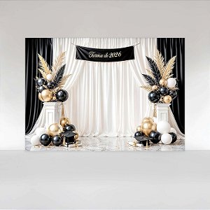 Painel de Festa em Tecido Sublimado Formatura com Cortinas