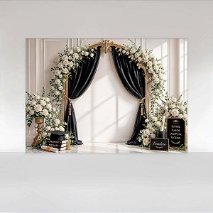 Painel de Festa em Tecido Sublimado Formatura com Flores