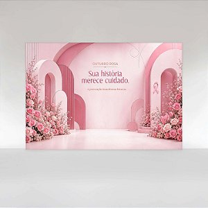 Painel de Festa em Tecido Sublimado Outubro Rosa