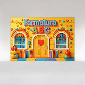 Painel de Festa em Tecido Sublimado Formatura ABC Escola Colorida