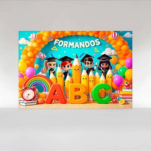 Painel de Festa em Tecido Sublimado Formatura ABC Crianças