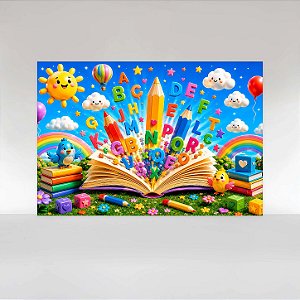 Painel de Festa em Tecido Sublimado Formatura ABC Caderno Magico