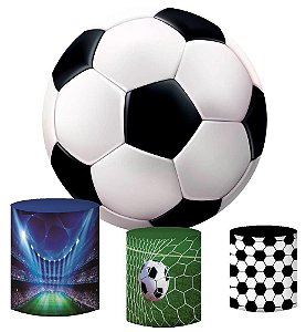 Kit Painel Redondo De Festa e Capas de Cilindro em tecido sublimado Bola Futebol Mod2