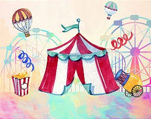 Painel de Festa em Tecido Sublimado 3d Circo Aquarelado
