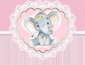 Painel de Festa em Tecido Sublimado 3d Lindo Elefantinho Rosa Cute
