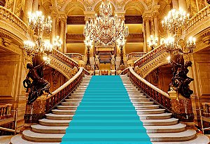 Painel de Festa em Tecido Sublimado 3d Escadaria Realeza Azul Tiffany