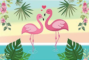 Painel de Festa em Tecido Sublimado 3d Flamingos Rosa