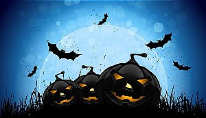 Painel de Festa em Tecido Sublimado 3d Morcegos do Halloween