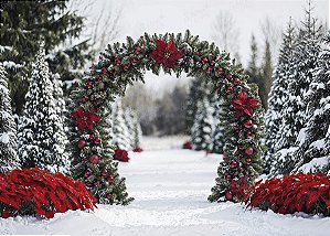 Painel de Festa em Tecido Sublimado Arco Floral de Natal