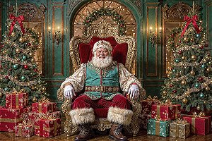 Painel de Festa em Tecido Sublimado Natal Papai Noel Feliz