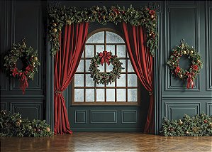 Painel de Festa em Tecido Sublimado Guirlandas de Natal