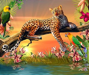 Painel de Festa em Tecido Sublimado 3d Tigre na Savana