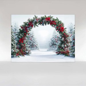 Painel de Festa em Tecido Sublimado de Natal Arco na Neve