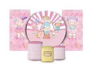 Super Kit Painel De Festa e Capas de Cilindro em tecido sublimado Circo Rosa