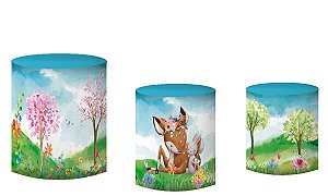 Kit Capas de Cilindro de festa em tecido sublimado Bichinhos no Bosque Florido