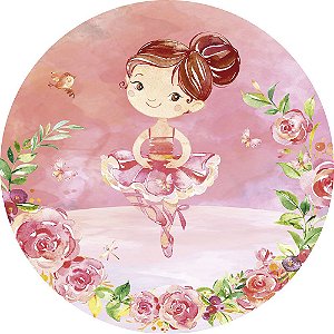 Painel de Festa Redondo em Tecido Sublimado Flores da Bailarina