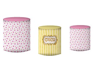 Kit Capas de Cilindro de festa em tecido sublimado Trupe Circo Rosa