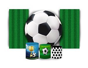Super Kit Painel De Festa e Capas de Cilindro em tecido sublimado Bola Futebol