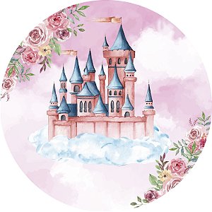 Painel de Festa Redondo em Tecido Sublimado Castelo das Princesas