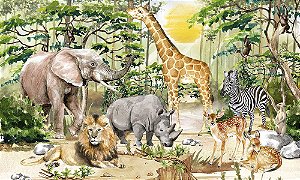 Painel de Festa em Tecido Sublimado 3d Safari Selvagem