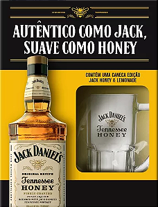 Kit Whisky Jack Daniels Honey 1 L + Caneca De Vidro