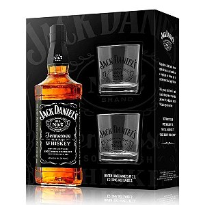 Kit Whiskey Jack Daniel's No7 1L + 2 Copos Exclusivos De Vidro