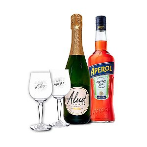 Kit Aperol Spritz: 1und Aperitivo Aperol + 1und Espumante Espanhol Alud Brut + 2und Taças de Vidro Aperol