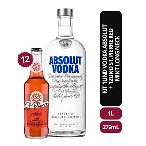 Kit 1und Vodka Absolut 1L + 12und St Pierre Red Mint Long Neck 275ml