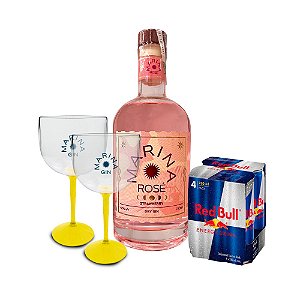 Combo 1 Gin Marina Rosé Strawberry + 4 Red Bull Energy Drink + 2 Taças Gin Marina