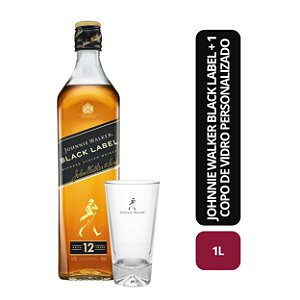 Johnnie Walker Black Label - 1L + 1 Copo de Vidro Personalizado