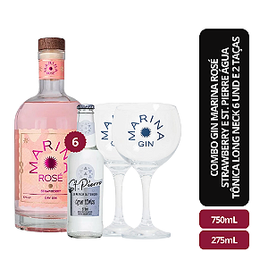 Gin Marina Rosé Strawberry - 750ML + St. Pierre Água Tônica Long Neck 6 und - 275ml