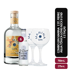 Gin Marina - 750ML + St. Pierre Água Tônica Long Neck 6 und - 275ml + 2 Taças (Vidro)