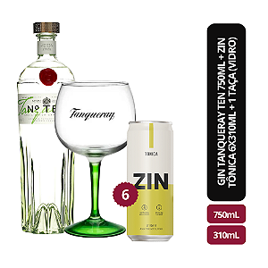 Gin Tanqueray Ten 750ml + Zin Tônica 6x310ml + 1 Taça (Vidro)