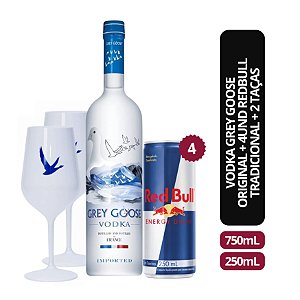 Vodka Grey Goose Original 750ml + 4 RedBull Tradicional + 2 Taças (Acrílico)