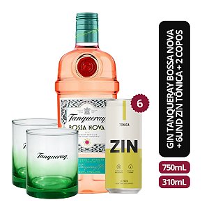 Gin Tanqueray Bossa Nova 700ml + Zin Tônica 6x310ml + 2 Copos (Vidro)