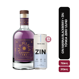 Kit Gin Marina Blackberry + Água Tônica Zin Zero Fardo 12 Unidades
