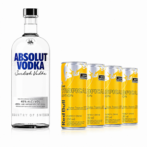 Kit Vodka Absolut 750ml + 4x Latas Red Bull Tropical 250ml