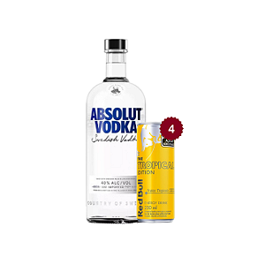 Kit Vodka Absolut 750ml + 4x Latas Red Bull Tropical 250ml