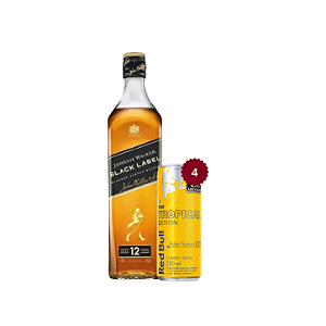 Whisky JW Black Label 1L + 4x Latas Red Bull Tropical Edition