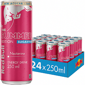 Red Bull Energy Drink Summer Edition Nectarina Sugar Free Sem Acúçar – Pack Com 24 Latas De 250ml