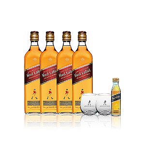 4 Red Label 750ml GANHE 2 Copos JW + miniatura Blue Label 50ml