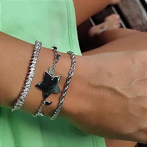 Pulseira Estrela Banhada em Ródio Branco
